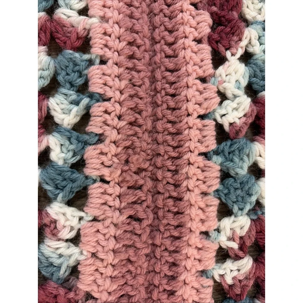 54x74 Vintage Handmade Afghan Crochet blanket. Mauve
